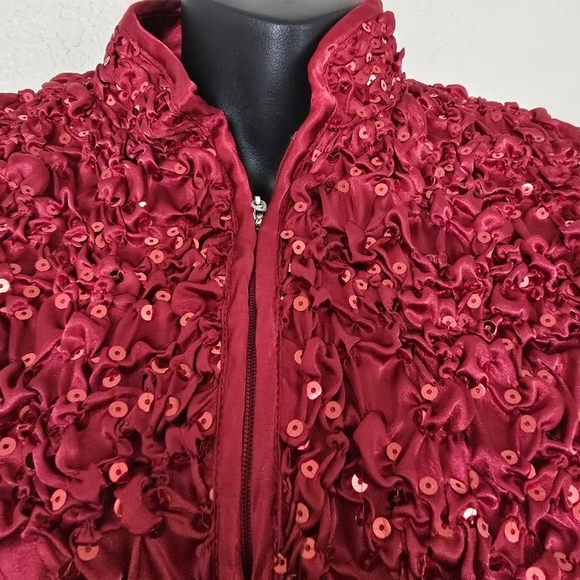 Msk Evenings Rusched Red Sparkle Sequin Stretchy Jacket Small - Picture 4 of 10
